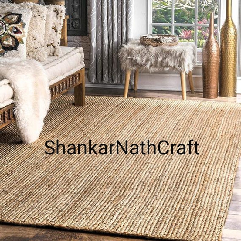 Jute Rug Natural Jute Rug Eco Rug Jute Handwoven Rug Indian Braided Floor Jute Rug Rectangle Rug Solid Area Rugs Carpet Natural Rug