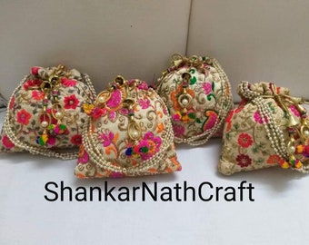 Lot Of 20 Indian Handmade Women's Embroidered Clutch Purse Potli Bag Pouch Drawstring Bag Wedding Favor Return Gift For Guests Free Ship