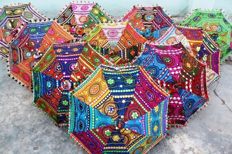 15 Pcs Decoration umbrella wedding umbrella henna mehndi night decor parasol mirror work umbrella gift for her umbrella handcrafted umbrella