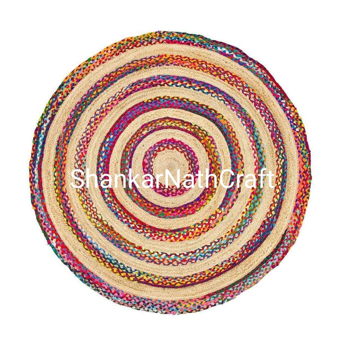 Cotton Jute Rag Rug. Floor Decorative Rug. Area Rug Round. Natural Jute