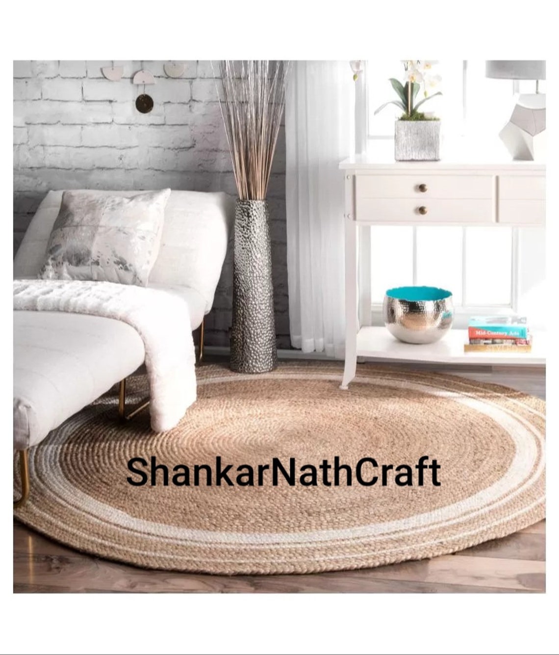 4x4 5x5 6x6 7x7 8x8 White Jute Braided Round Rug Natural Etsy