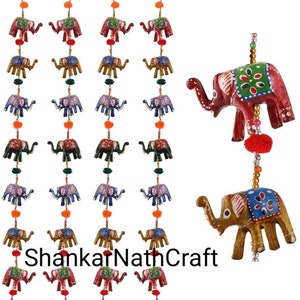 5 PC Hand painted elephant hanging with bead balls , Strings | Elephant party/festival/wall/door decoration, bead curtains/door art Hanging