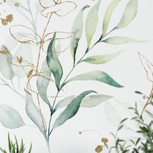Green Eucalyptus Leaves Wallpaper - Temporary Wall Mural - Peel and Stick - removable Wallpaper