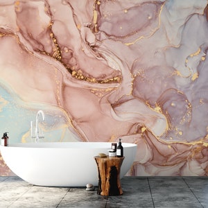 Marble Wallpaper Mural - Peel and Stick - Pink and Yellow - Removable Wallpaper