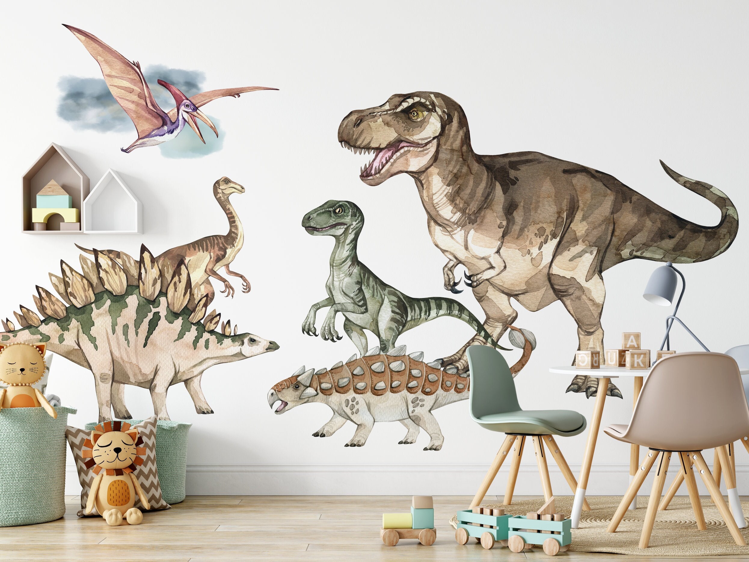 Big Dinosaur Wallsticker Set for kids Watercolor Dinosaur - Etsy 日本
