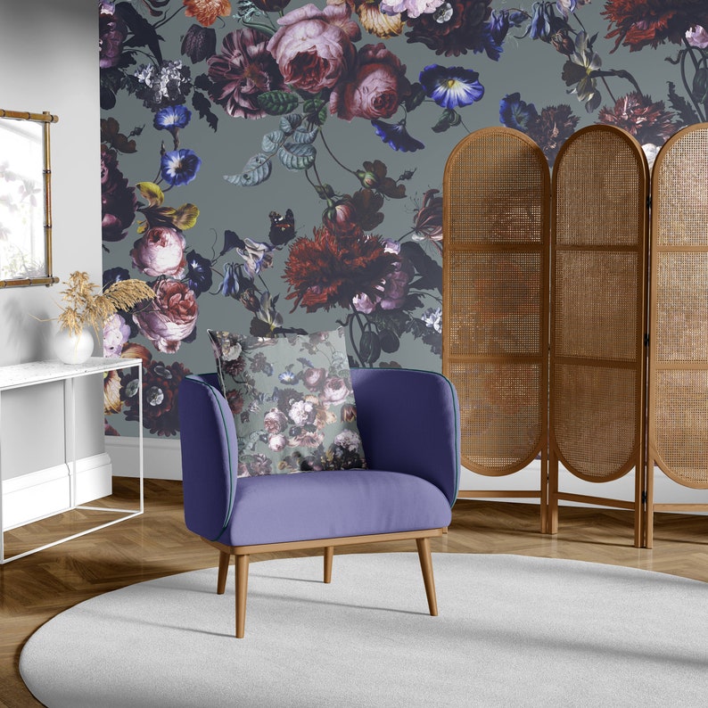 Dark Dutch Floral Wallpaper Peel and Stick Option With Etsy