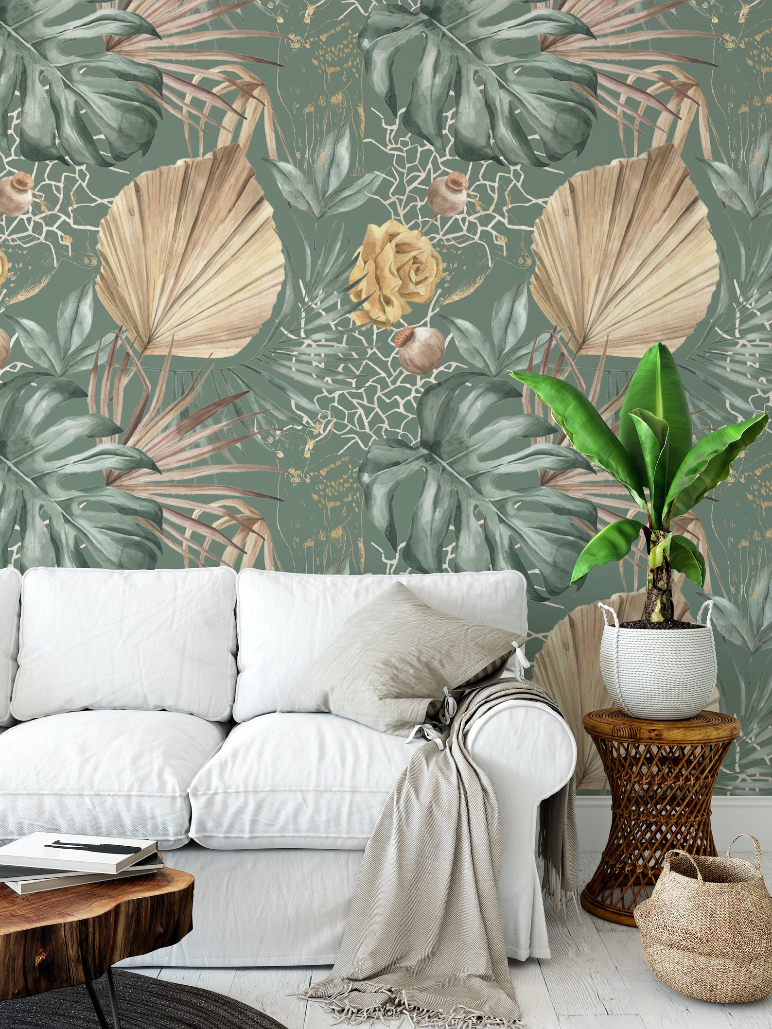 Colonial Style Wallpaper Peel and Stick Tropical Leaves - Etsy UK