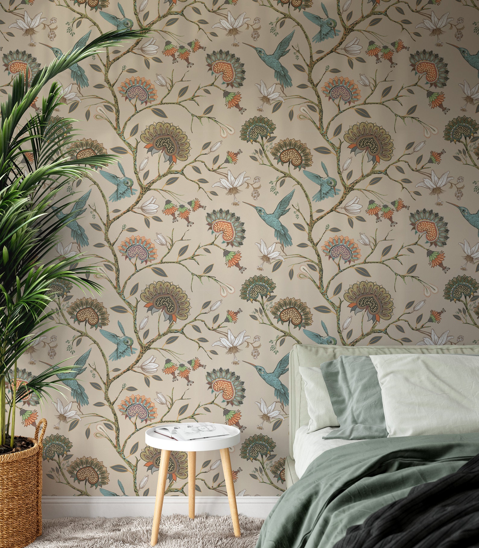 Removable Hummingbird Wallpaper Leaves Removable Wall - Etsy