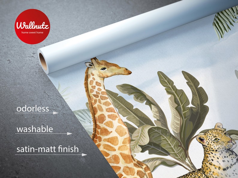 Safari Wallpaper With Wild Animals Self Adhesive Flamingo Etsy UK