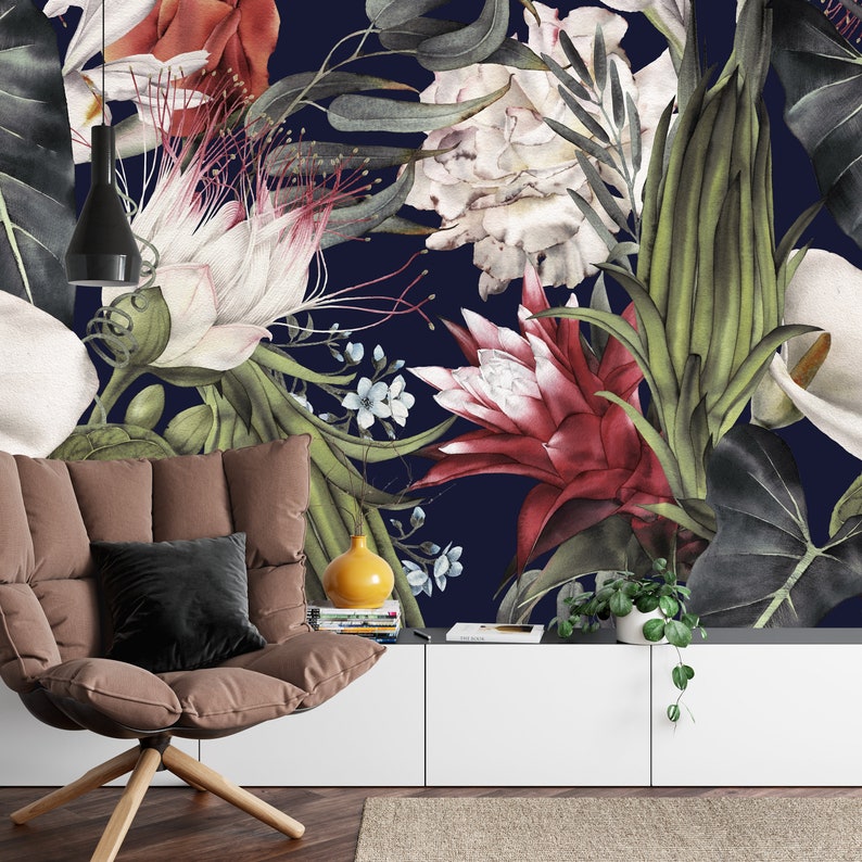 Vintage Dark Dutch Floral Wallpaper Peel and Stick Flower Etsy