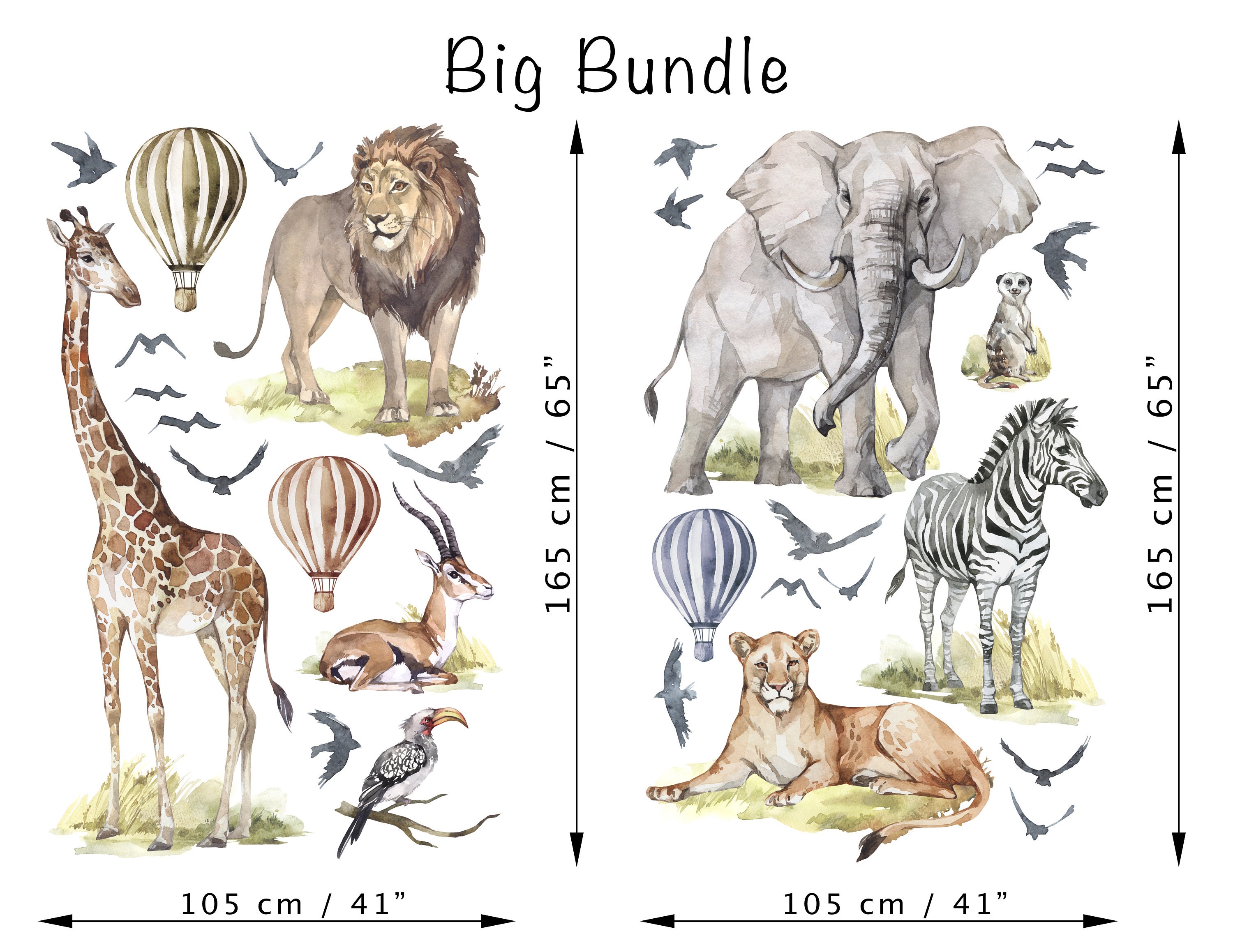 XXL Big Animal Watercolor Wall Decal Set for Kids Removable - Etsy XXL Big Animal Watercolor Wall Decal Set for Kids Removable - Etsy