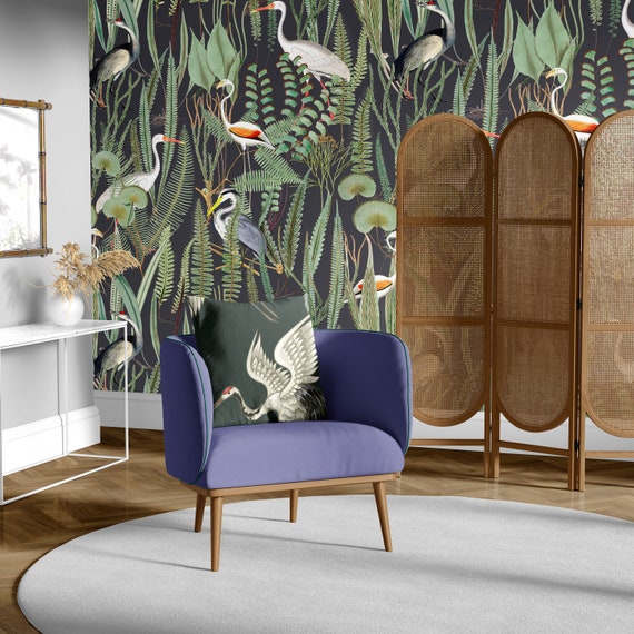 Donker sierlijk fleecebehang met geschilderde vogels en - Etsy Nederland