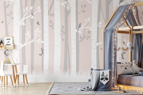 Children Wallpaper Birch Forest Self Adhesive Trees Forrest - Etsy UK Children Wallpaper Birch Forest Self Adhesive Trees Forrest - Etsy UK