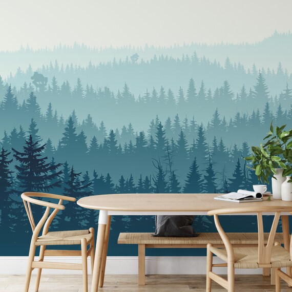 Blue Forest Wallpaper Peel And Stick Self Adhesive Etsy Blue Forest Wallpaper Peel And Stick Self Adhesive Etsy