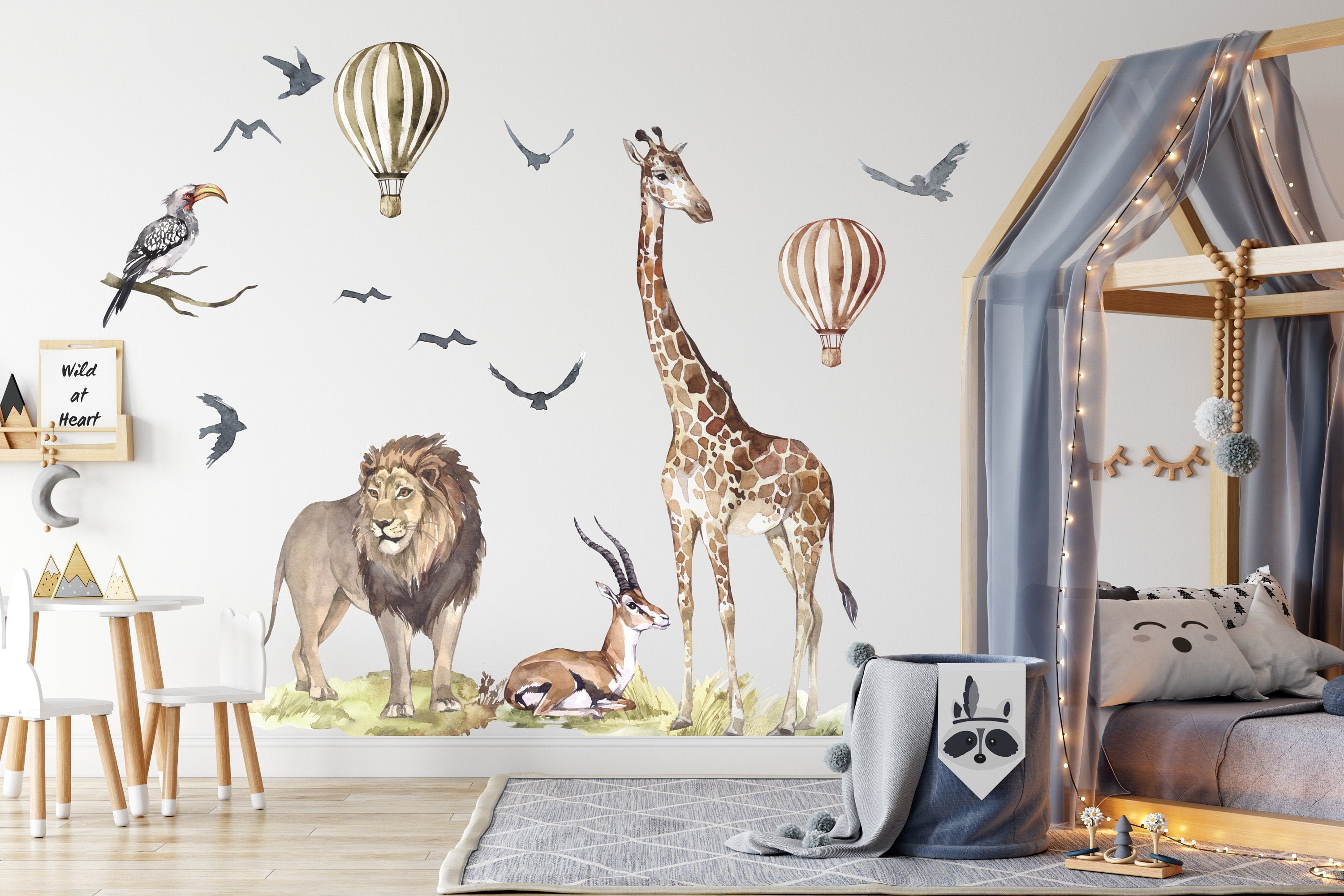 XXL Big Animal Watercolor Wall Decal Set for kids, removable cute saf…