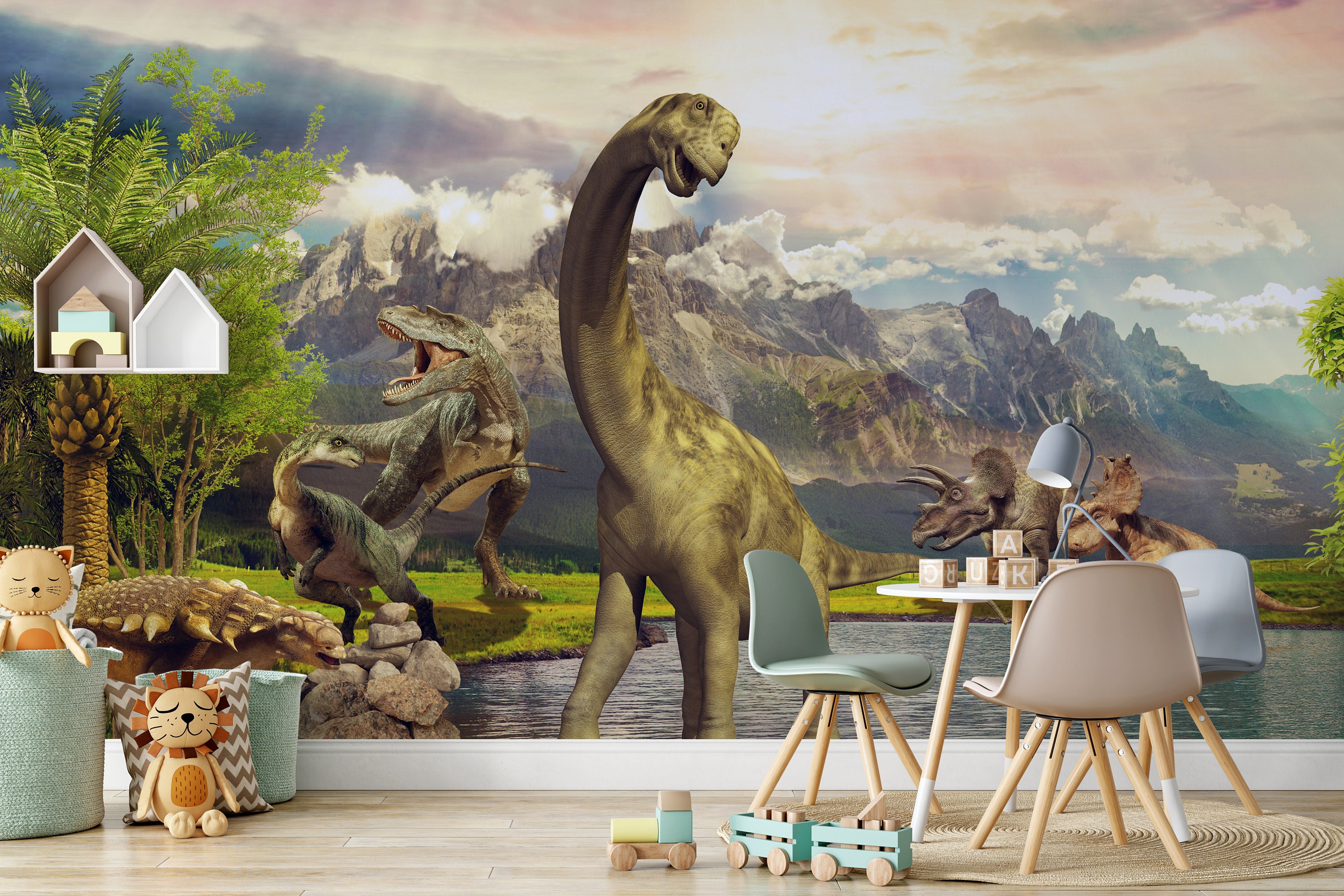 Papel pintado de dinosaurio ideal para la habitación de los - Etsy España