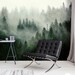 Foggy Forest Wallpaper - peel and stick, removable, Landscape Mural, Mountains, Wall Decoration, Wood, Nature, Forest Mural, Fresh Green 