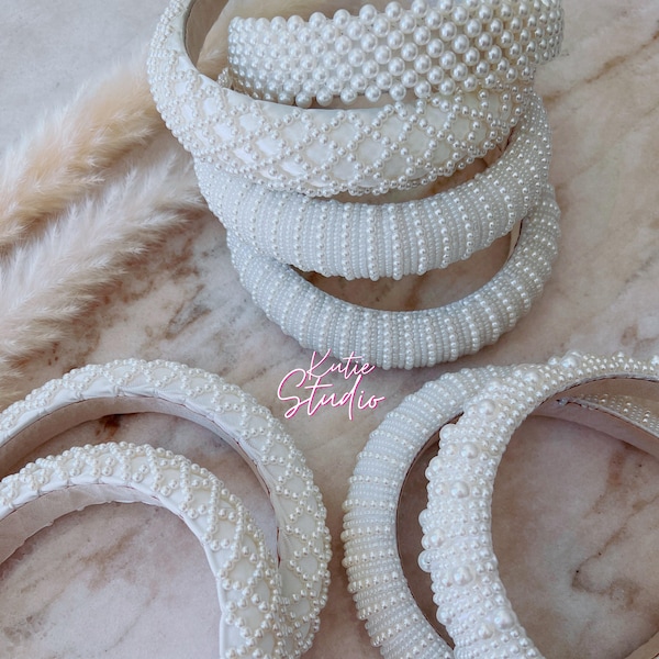 Couronne de bandeau rembourrée en perles ivoire, bandeau de mariage perle ivoire, casque de mariée, bandeau rembourré blanc ivoire, magnifique serre-tête perle