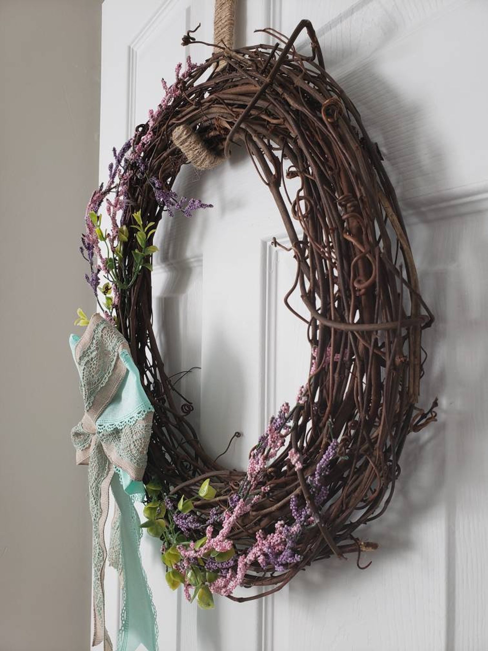 Grapevine Wreath Grapevine Ribbon Wreath Floral Wreath Etsy