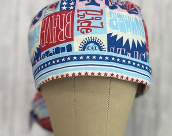4th of July fold front ponytail skull cap women’s scrub cap
