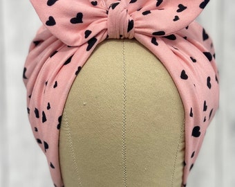 Rosie Riv Jar of Hearts stretch scrub cap, stretchy scrub hat for long or short hair fashion turban rockabilly head wrap 40s style chemo cap