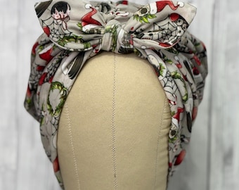 Rosie Riv Scary Christmas Scrub Cap: Stretchy Faux Turban Head Wrap, Chemo Cap Rockabilly Fashion