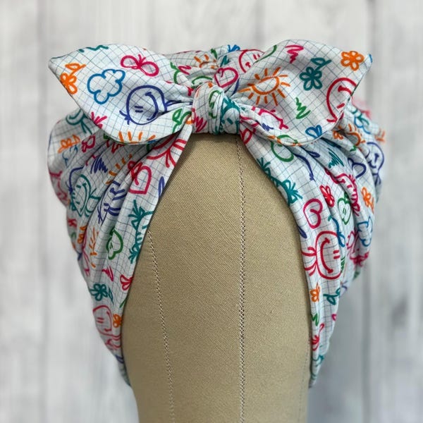 Rosie Riv Stretch OP-Haube: Doodles Turban Headcover Chemomütze im Rockabilly-Style