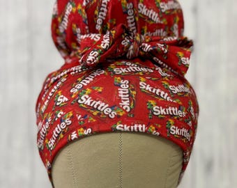 Rainbow Flavors stretch scrub cap stretchy scrub hat for long or short hair high bun ponytail euro valentine leopard hearts messy bun