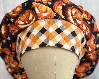 Jack O'Lantern Surgical Scrub Cap: Women's Bouffant Nurse Hat