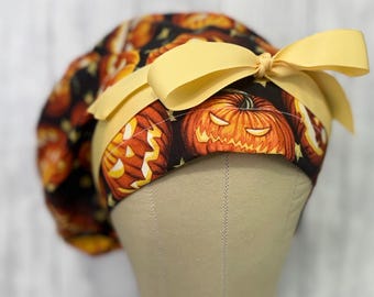 Jack O Lantern euro style minimalist scrub cap with cord lock and cinch ties