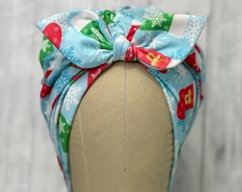 Rosie Riv Christmas Stocking Scrub Cap: Stretchy Faux Turban Head Wrap, Chemo Cap Rockabilly Fashion