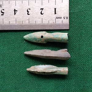 3 pointes de flèches scythes anciennes en bronze Original 100 % scythes
