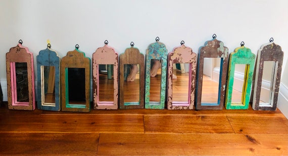 Distressed Painted Mihrab Mirror Frame - 19thC Distressed Painted Mihrab Mirror Frame - 19thC