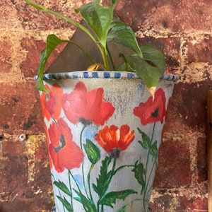 Vaso de flores grande de metal recuperado vintage pintado à mão, vaso de parede/suspenso para ambientes internos e externos/suspenso para plantas/suporte para plantas