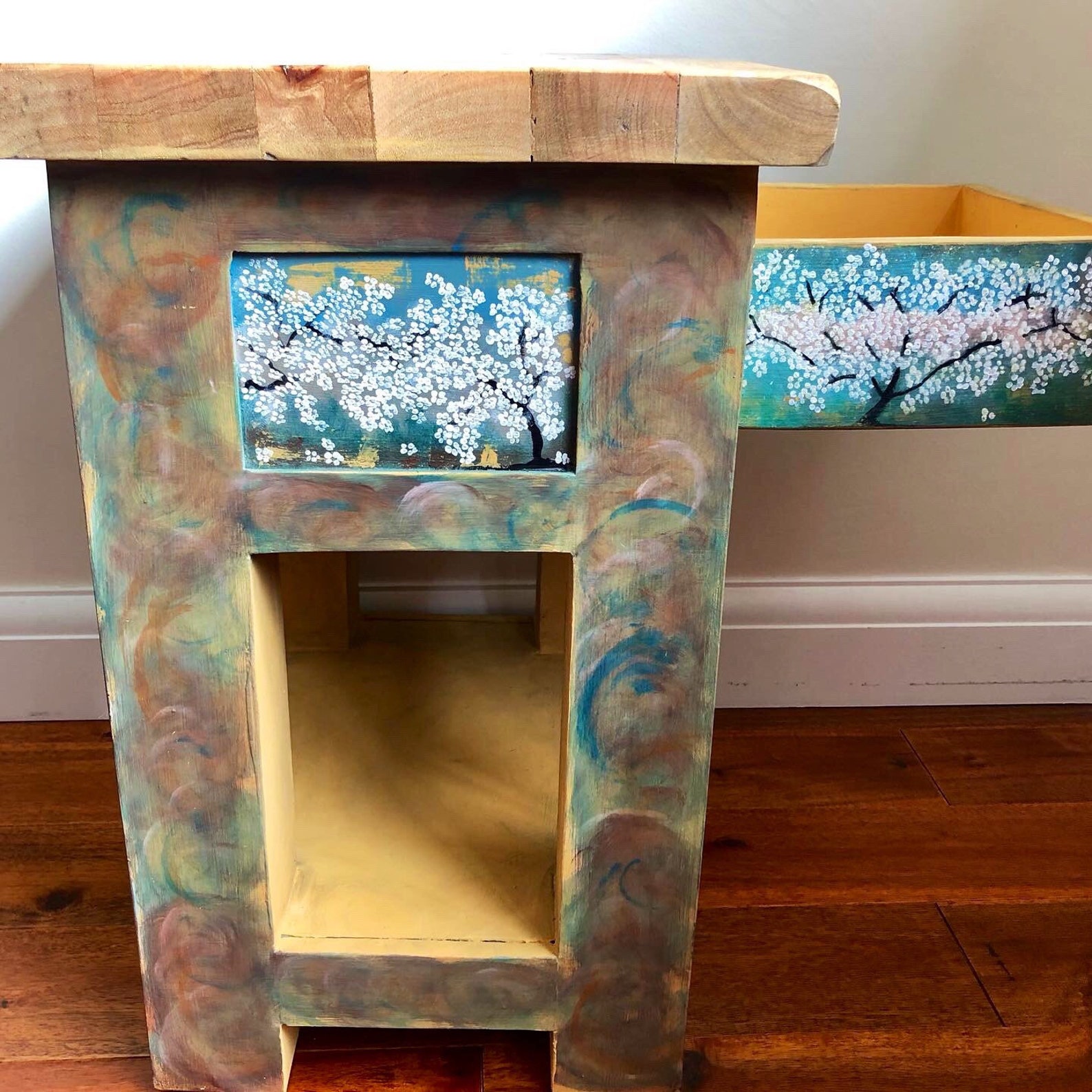 Upcycled Hand Painted Solid Wood Bed Table Side Table Bedside Etsy