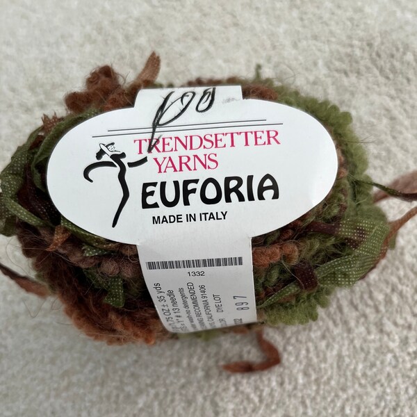 Trendsetter Yarns, Euforia, Destash, Green Brown, Boucle, Color 1332, Wool Bend,Novelty Yarn, Knitting Suppl, Crochet Supply