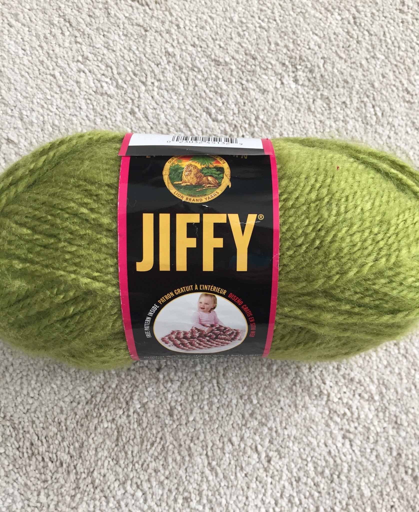 Destash Yarn, Green Yarn, Lion Brand Jiffy Yarn, Color Apple Green