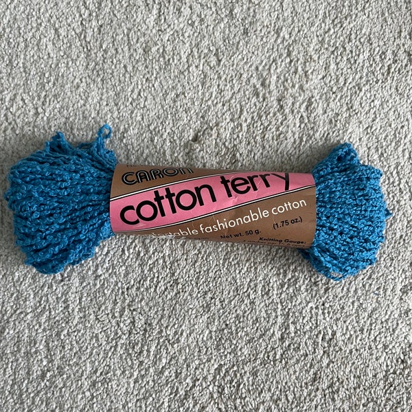 Destash Yarn, Caron Cotton Terry, Electric Blue Yarn, #5016, Cotton Rayon Blend, 1.75 oz, Cotton Yarn, 3 DK Weight, Knit, Crochet, Supplies