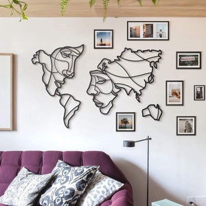 World Map Wall Art - World Map Push Pin, Metal World Map, Living Room Decor, Home Office Decoration, Housewarming Gift, Large World Map