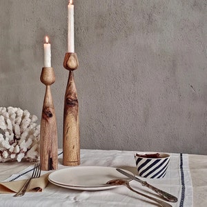 Wood candle holder - Set of 2 Candlesticks, Nordic Style Wood Candlestick, Wooden Candlestick Holder, Handmade Candle Holders, Wedding Decor