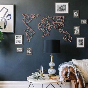 Bronze Metal World Map Wall Art - Weltkarte holz, Housewarming gift, World Map, Travel gift, Office wall art, Home Living Room Decor