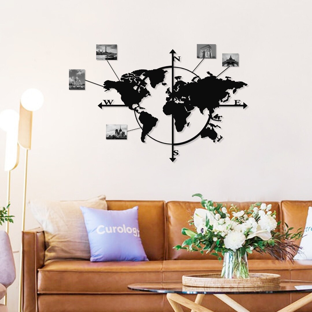 Metal World Map Wall Art, Weltkarte holz, Housewarming Gift, Large