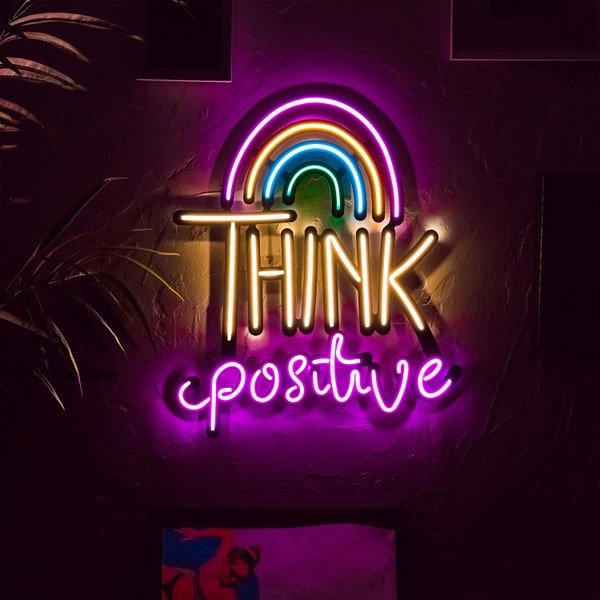 Enseigne au néon Think Positive - Enseigne au néon de fête, Enseigne au néon de bar, Néon LED, Enseignes au néon, Décoration murale au néon, Décoration de chambre à coucher, Nouvelle décoration d'intérieur