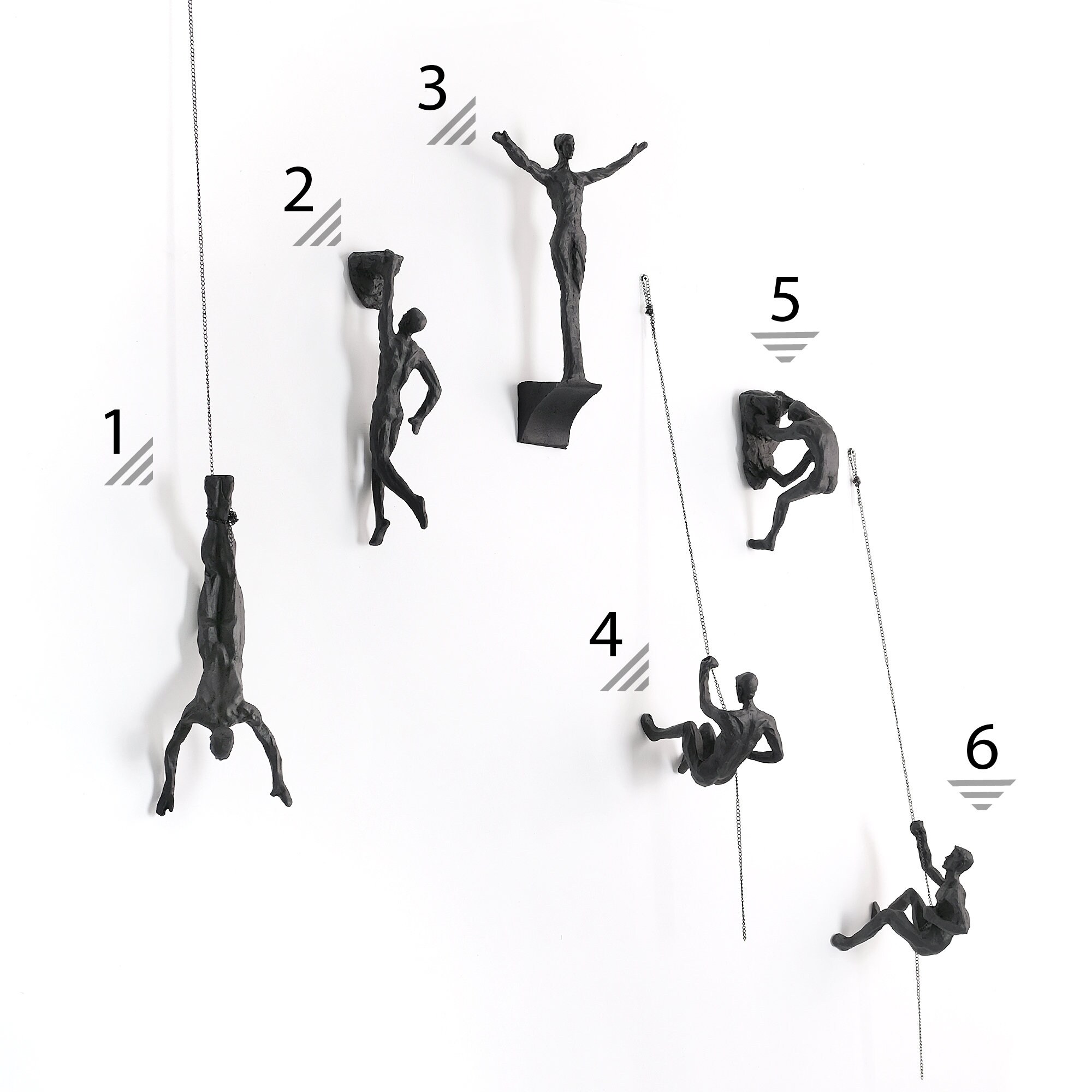 7 Piece Climbing Sculpture Wall Art Gift For Home Decor Interior Position black 