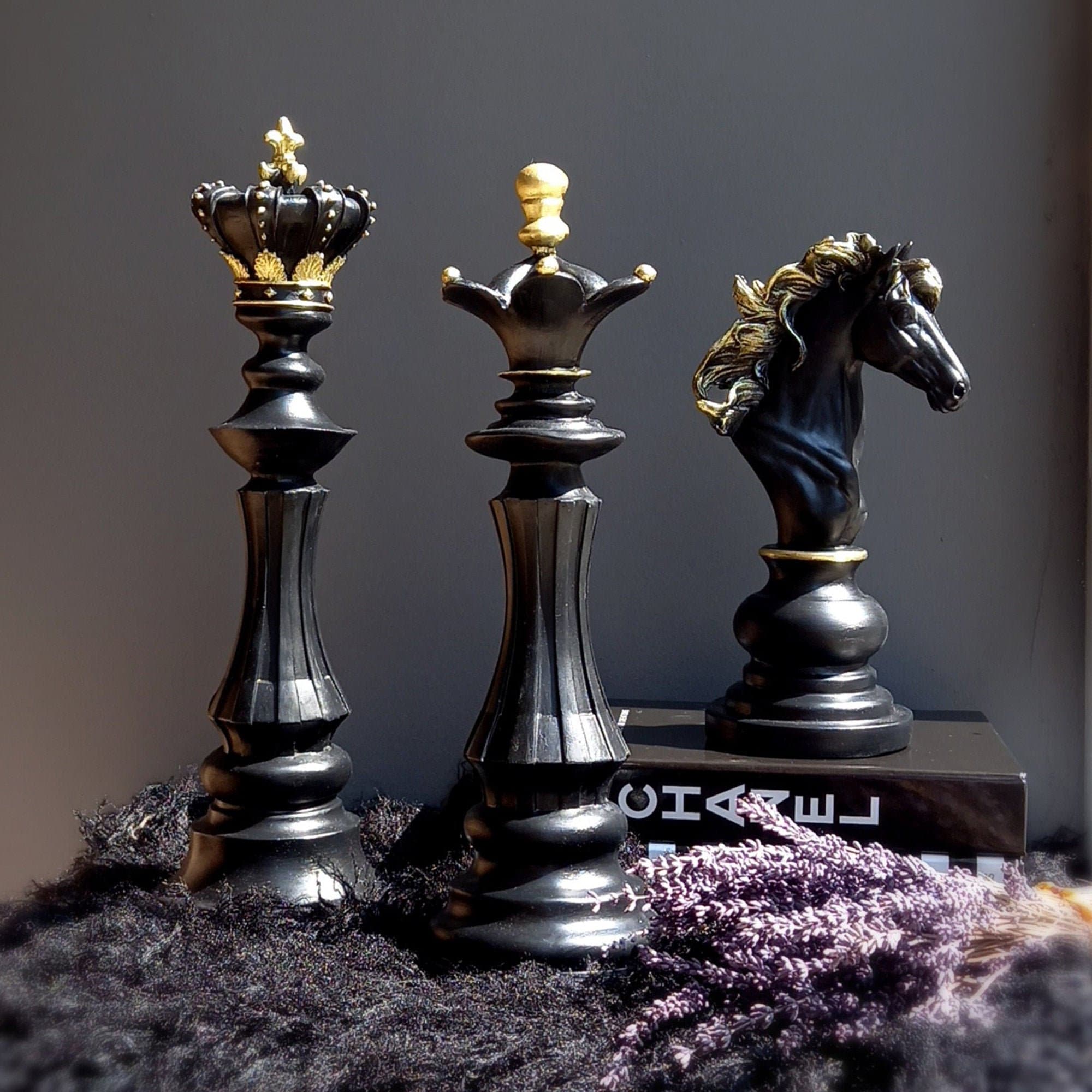 KING CHESS PIECE- BLACK, Matte Black Finish on Resin - accents