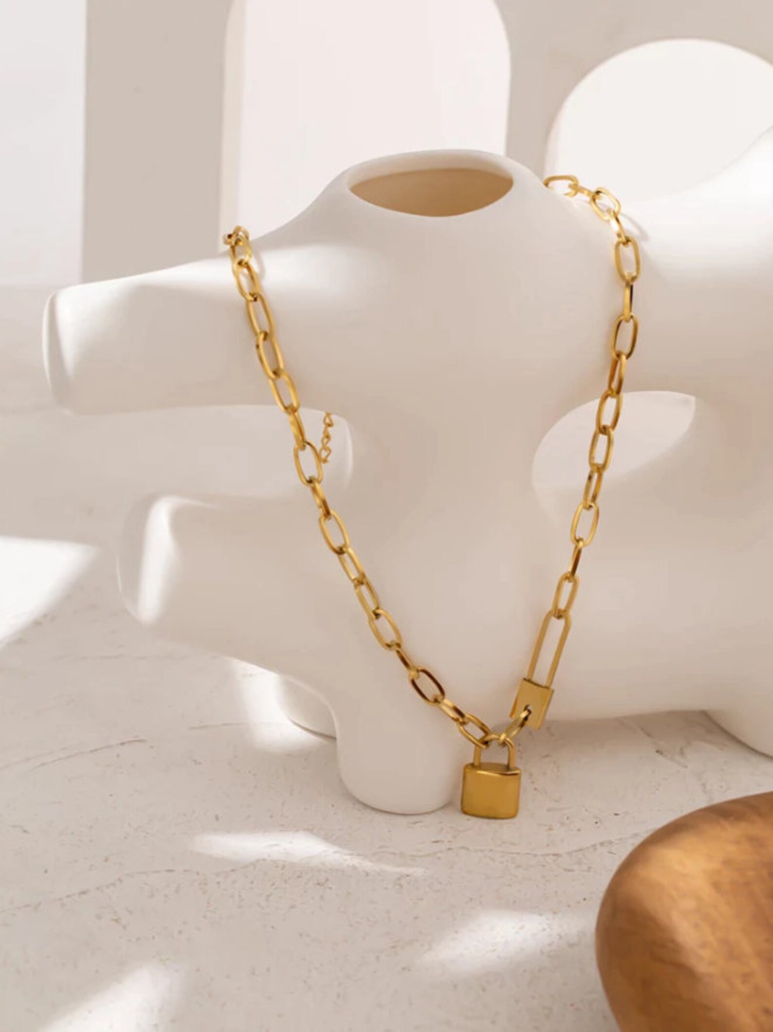 Gold Padlock Necklace Chunky Padlock Necklace Safety Pin Charm Etsy