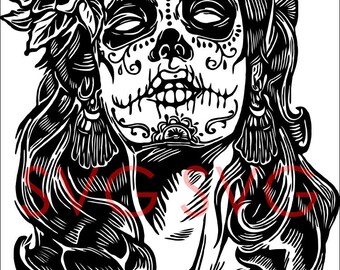 Lady Day Of The Dead Sugar Flowers Svg Png Jpg Pdf Cricut Etsy
