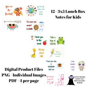 12 Funny Food and Animal Pun Lunch box notes - printable file - parents - kids lunch - encouragement cards