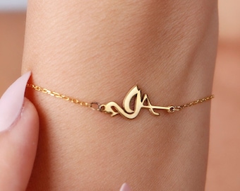 14K Solid Gold Flamingo Bracelet, Handmade Animal Charm Valentines Day Gift
