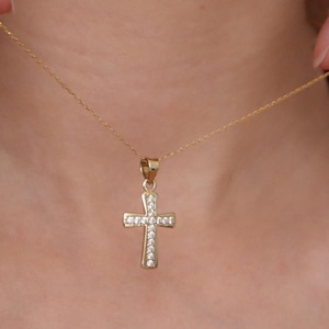 14k Real Gold Cross Necklace, Gold Cross Charm Necklace, Dainty 14K Solid Gold Cross Pendant,Real Gold Religious Gifts, Faith Jewelry